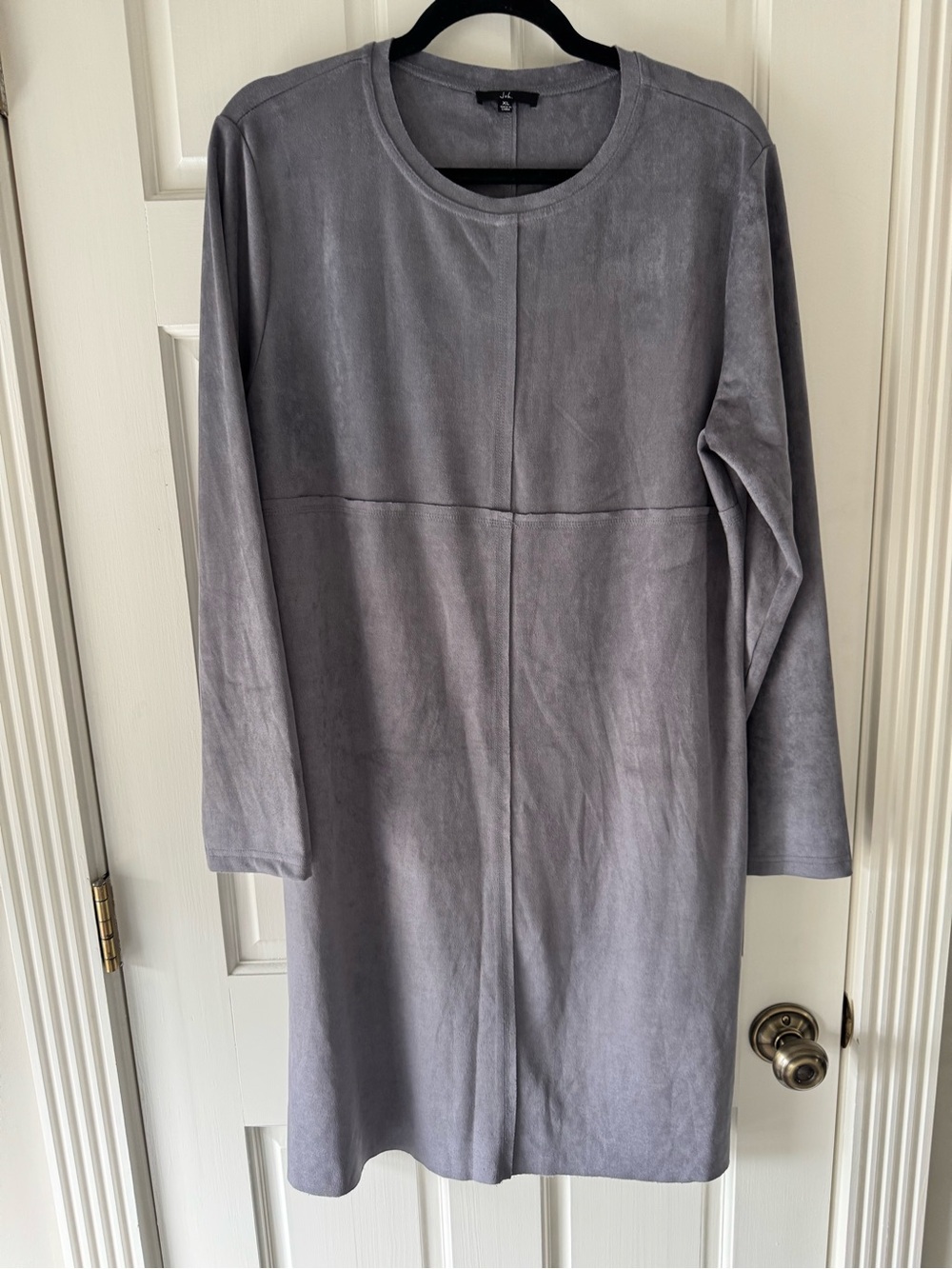 Joh Gray Long Sleeve Crew Neck Faux Suede Shift Dress